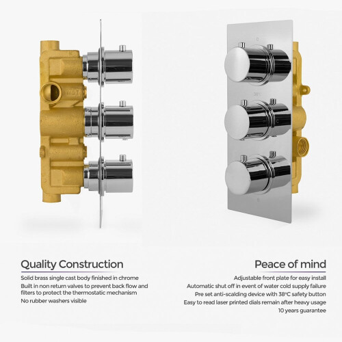 3 Dial 2 Outlet Concealed Thermostatic Shower - Round- Refined valve 2