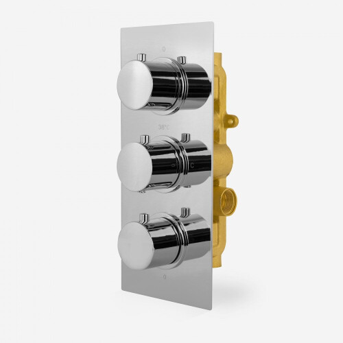 3 Dial 2 Outlet Concealed Thermostatic Shower - Round- Refined valve
