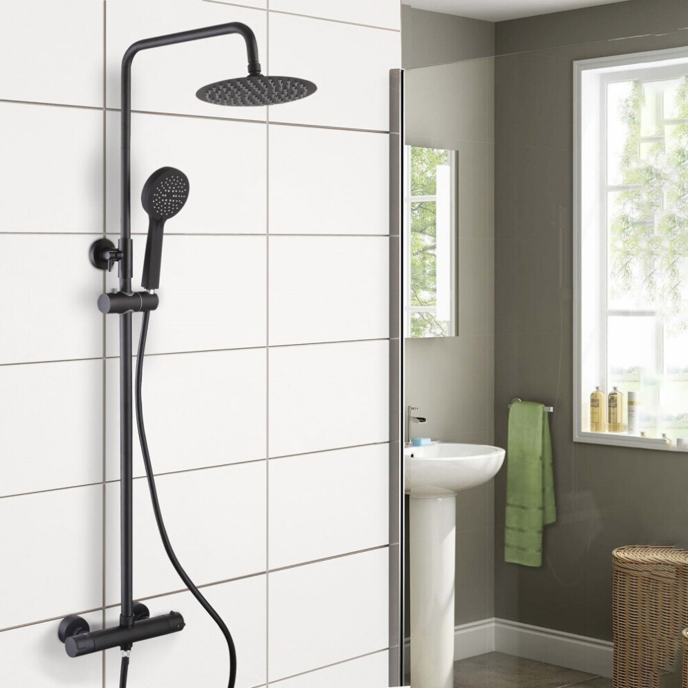 Regent Round Black Exposed Thermostatic Shower Mixer - Slider Rail Kit