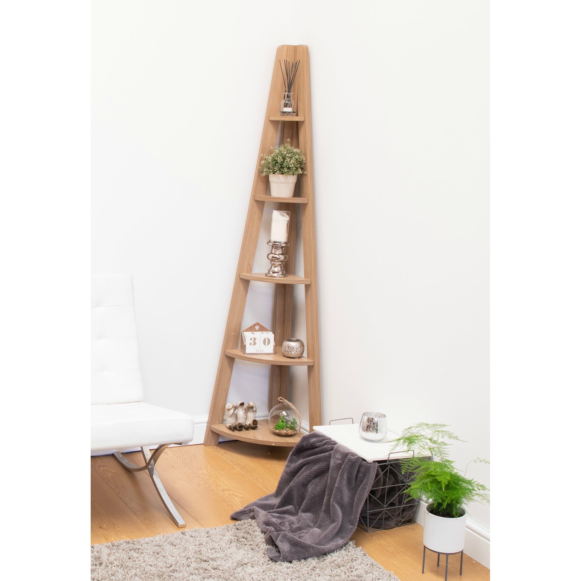 Riva Scandinavian Retro Corner Ladder Bookcase Shelving Shelf Unit Oak