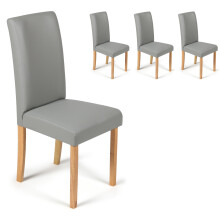 (Grey, 4) Torino Chairs With Oak Legs | Faux Leather Dining Chairs