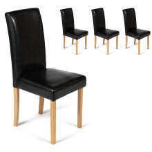 (Black, 4) Torino Chairs With Oak Legs | Faux Leather Dining Chairs