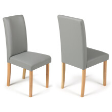 (Grey, 2) Torino Chairs With Oak Legs | Faux Leather Dining Chairs