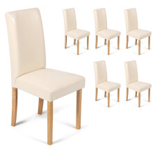 (Cream, 6) Torino Chairs With Oak Legs | Faux Leather Dining Chairs