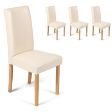 (Cream, 4) Torino Chairs With Oak Legs | Faux Leather Dining Chairs