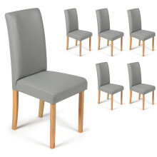 (Grey, 6) Torino Chairs With Oak Legs | Faux Leather Dining Chairs