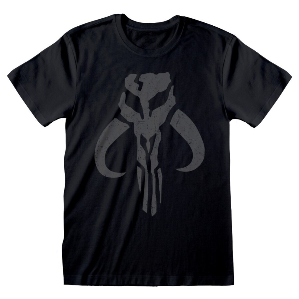 Star Wars (Medium) - The Mandalorian 'Distressed Crest' (Black) T-Shirt Black