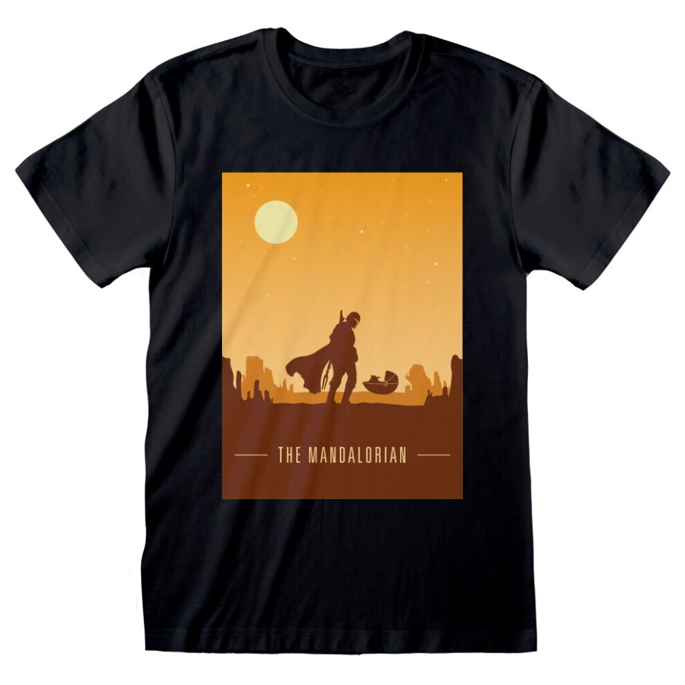 (Large) Star Wars - The Mandalorian 'Retro Poster' (Black) T-Shirt