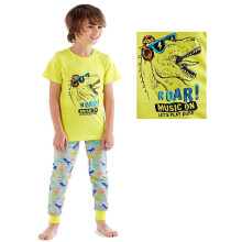 (Yellow, 5-6 Years) Boys Dinosaur Pyjama Set Shorts Summer Short Sleeve Long Cuff Pants