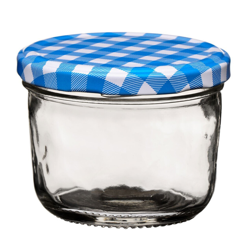 Premier Housewares 150Ml Glass Jar Screw Top Lid And Gingham Design Blue/White