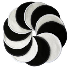 (Black and White, 12 Pack) Ana Wiz Washable Natural Bamboo Breast Pads