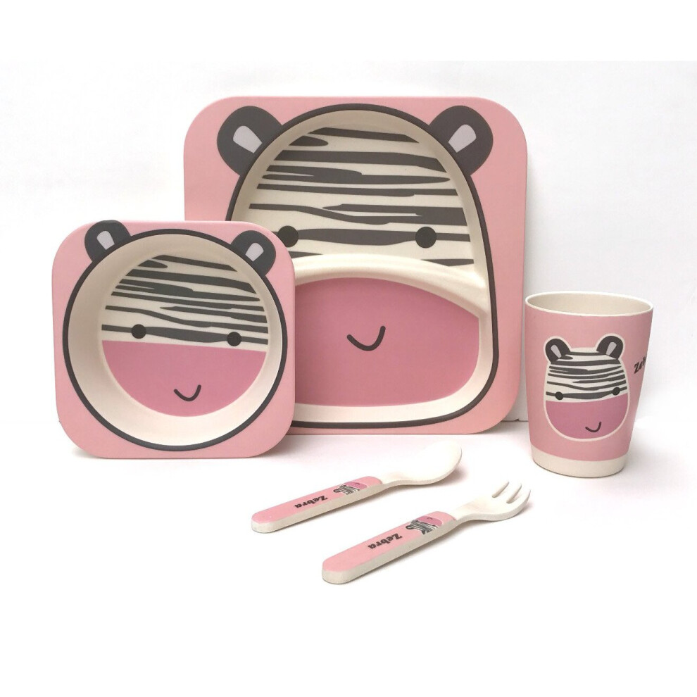 (Children's 5 Piece Bamboo Dinner Set - 100% Bamboo Fibre, Eco-Friendly, Dishwasher Safe (Zebra)) Children's 5 Piece Bamboo Dinner Set, Eco-Friendly