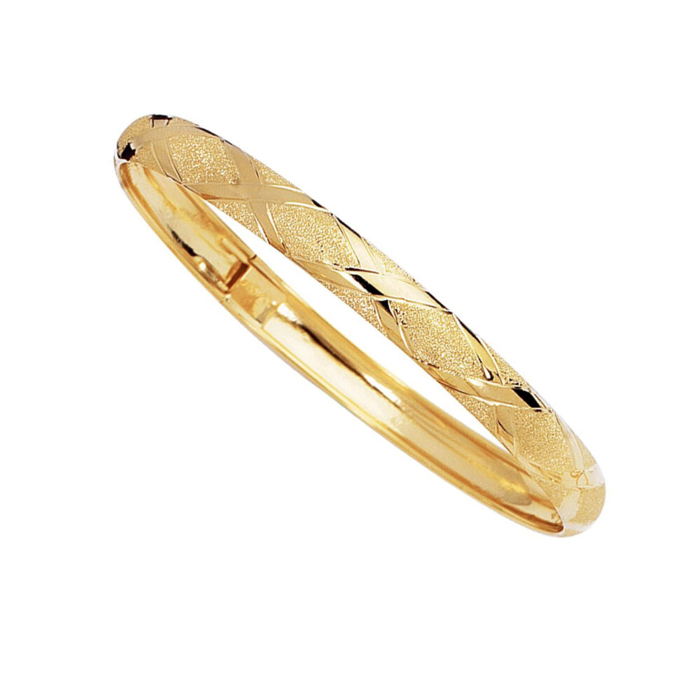 10k Yellow Gold High Polished Flex And Diamond Pattern Bangle Bracelet, 7