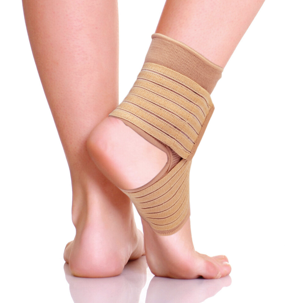 (Beige, Medium) Actesso Ankle Support Strap - Sleeve for Weak Ankles, Sprains and Sports Injury