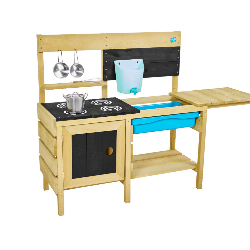 Tp Toys Deluxe Wooden Mud Play Kitchen With Refillable Water Butt And Tap 4 Painted Hobs Blackboard Opening Oven Door Suitable For 3 Years +