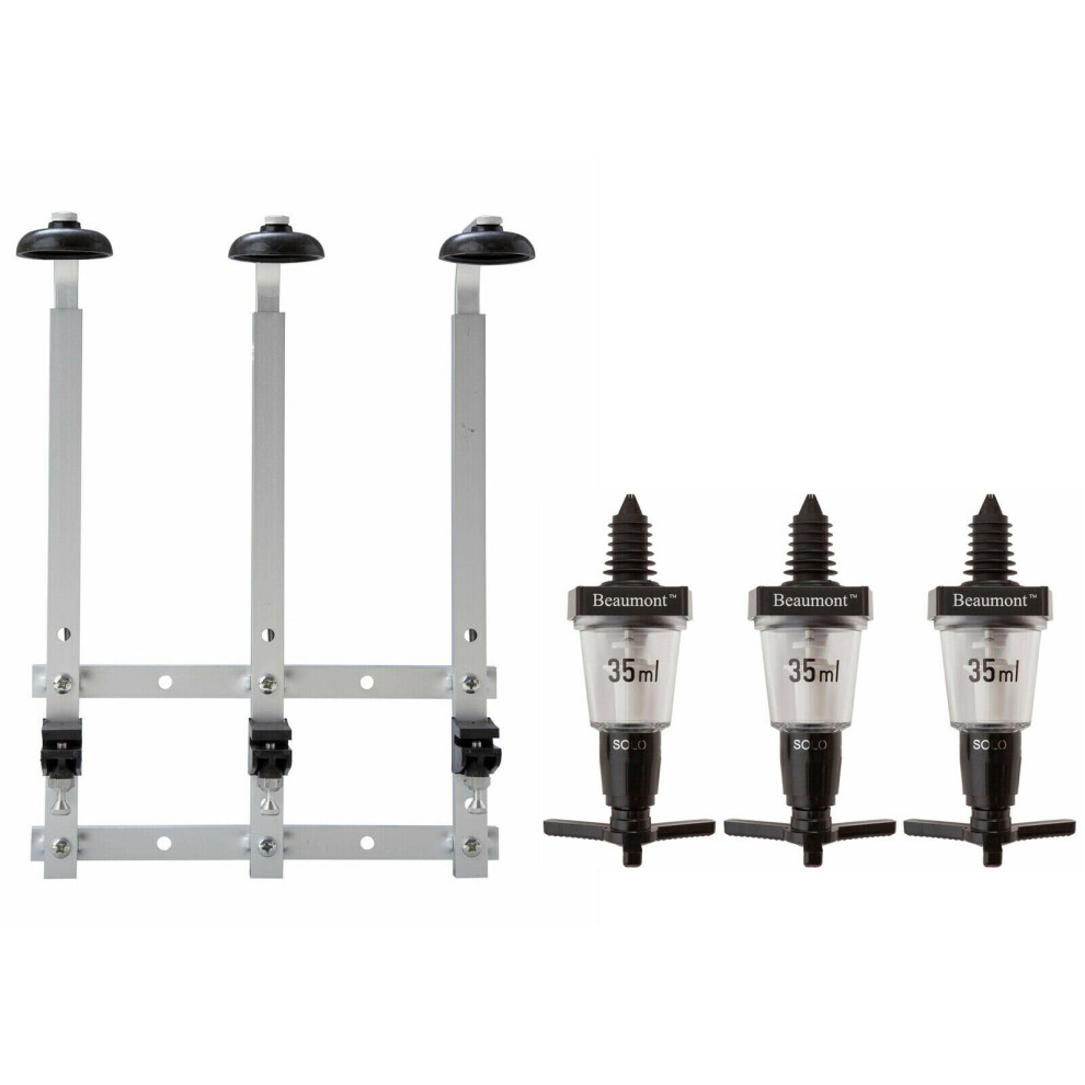 Beaumont 3 X 35Ml Solo Bar Optic Spirit Measure & 3 Bottles 70Cl/1L Wall Mounted Bracket