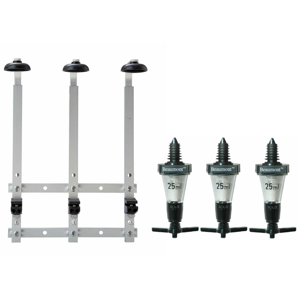 3 x 25ml Solo Bar Optic Spirit Measure & 3 Bottles 70cl/1L Wall Mounted Bracket