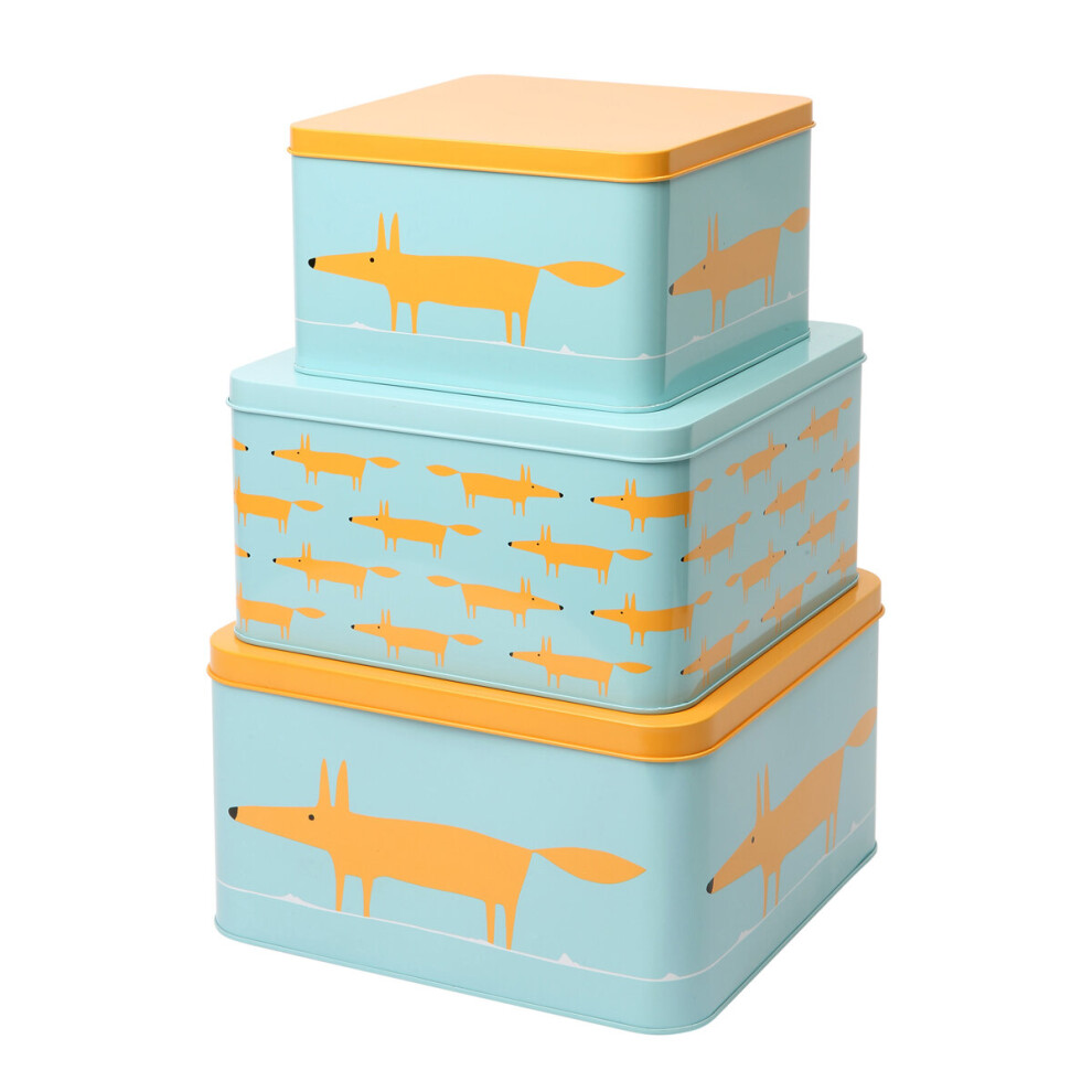 Scion Mr Fox Set of 3 Square Cake Tins, Blue