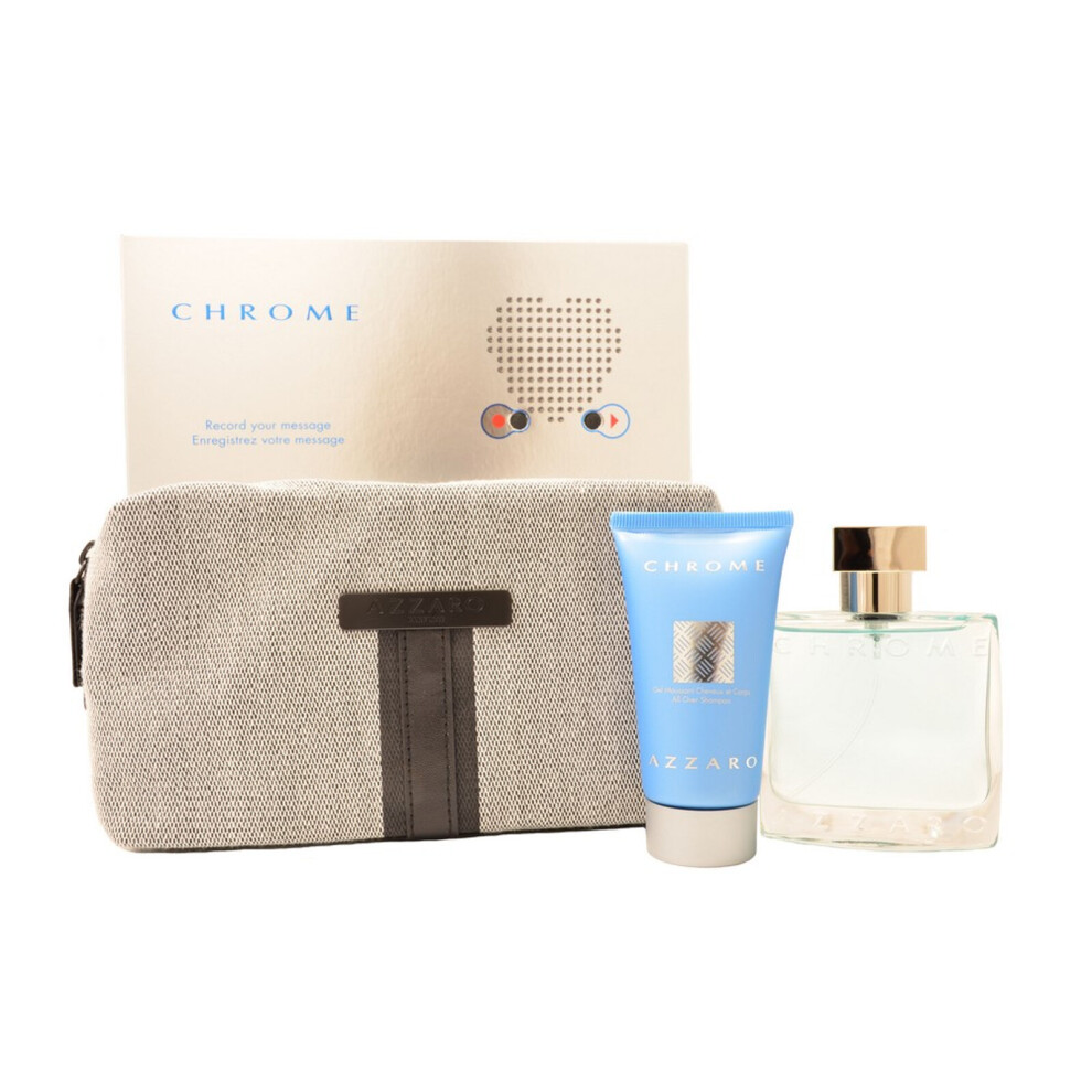 Azzaro Chrome 50ml EDT Spray & Shampoo 50ml + Wash Bag Gift Set for Men