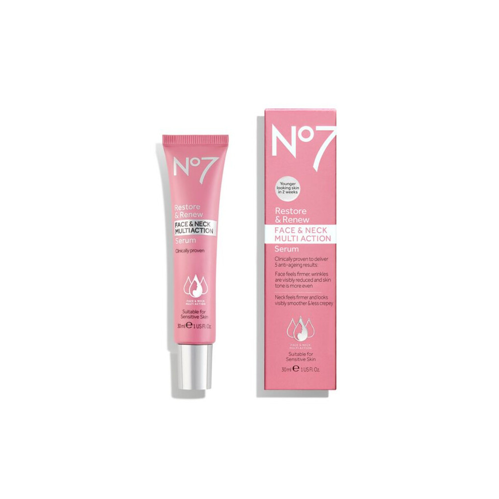 No7 Restore & Renew FACE & NECK MULTI ACTION Serum 30ml Brand New & Boxed
