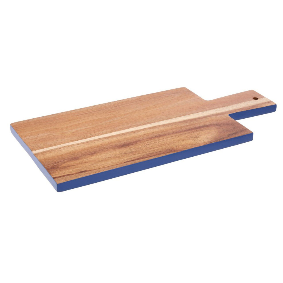 Blue Edge Rectangular Chopping Board, Natural Wood Chopping Board with Tapered Handle, Wood Chop Board