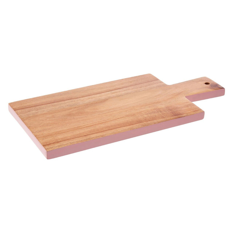 Pink Edge Rectangular Chopping Board, Natural Wood Chopping Board with Tapered Handle, Wood Chop Board