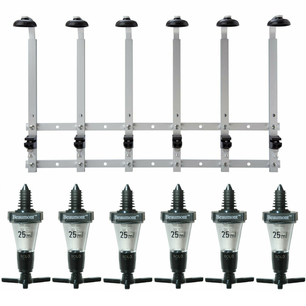 Beaumont 6 X 25Ml Solo Bar Optic Spirit Measures & 6 X 70Cl/1L Bottles With Wall Mounted Bracket