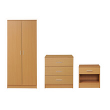 3 Piece Bedroom Furniture Set Wardrobe Chest Drawers Bedside Table Oak Effect