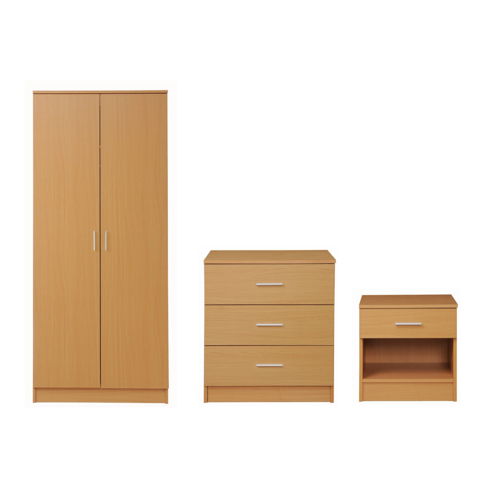 3 Piece Bedroom Furniture Set Wardrobe Chest Drawers Bedside Table Oak Effect