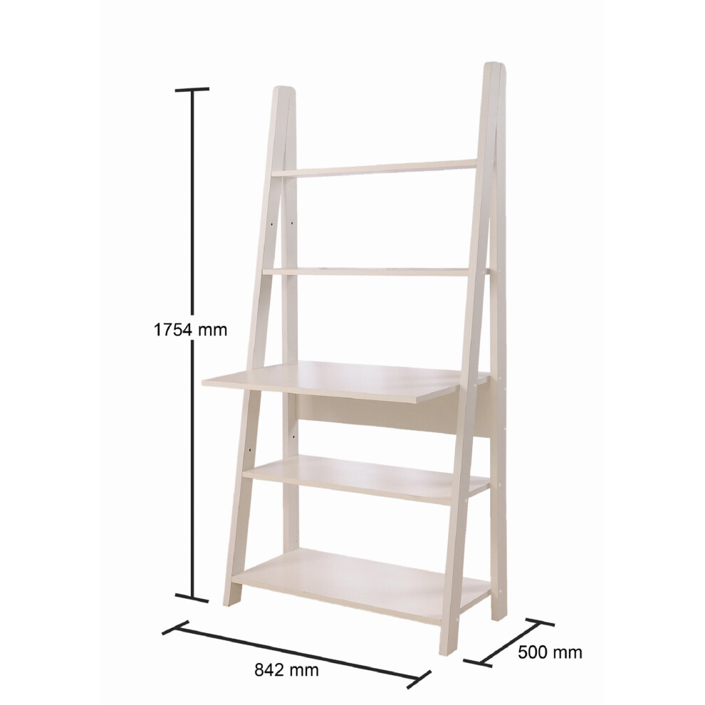 Riva Retro Ladder Bookcase Desk Shelving Shelf Unit 5 Tier White