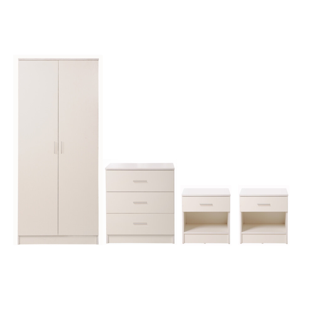 4 Piece Bedroom Furniture Set Wardrobe Chest Drawers 2 Bedside Table White