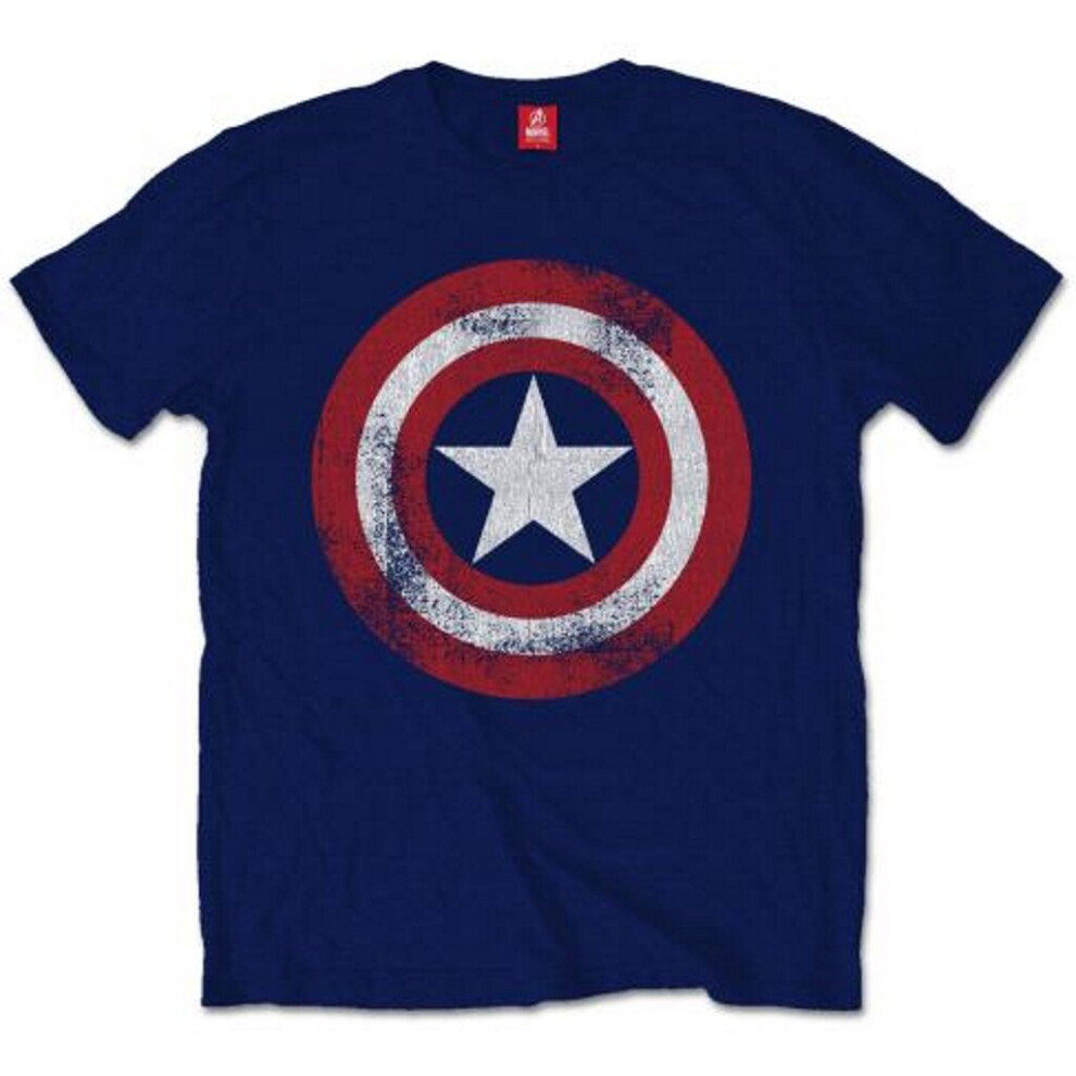 Marvel (Large) Captain America 'Shield Distressed' (Navy) T-Shirt Blue