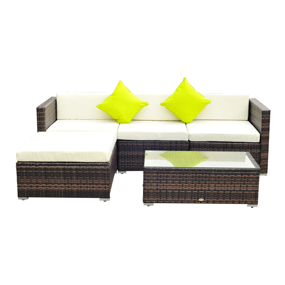 Outsunny 5Pc Rattan Garden Sofa Set With Coffee Table - Brown