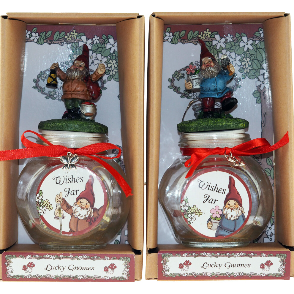 Set Of 2 Novelty Gnome Wish Jars - With Wishing scroll