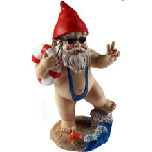 15cm Funny Gnome Garden Ornament - Mankini / Life Ring Design