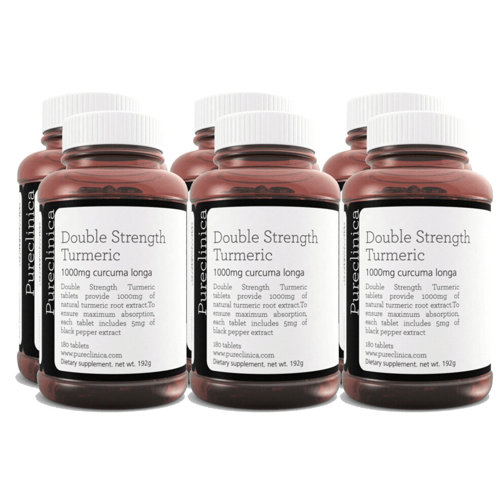 Double Strength Turmeric - 1000mg x 1080 tablets(6 bottles of 180) - 200% more Turmeric - AND 5mg black pepper extract for 300% increased absorption