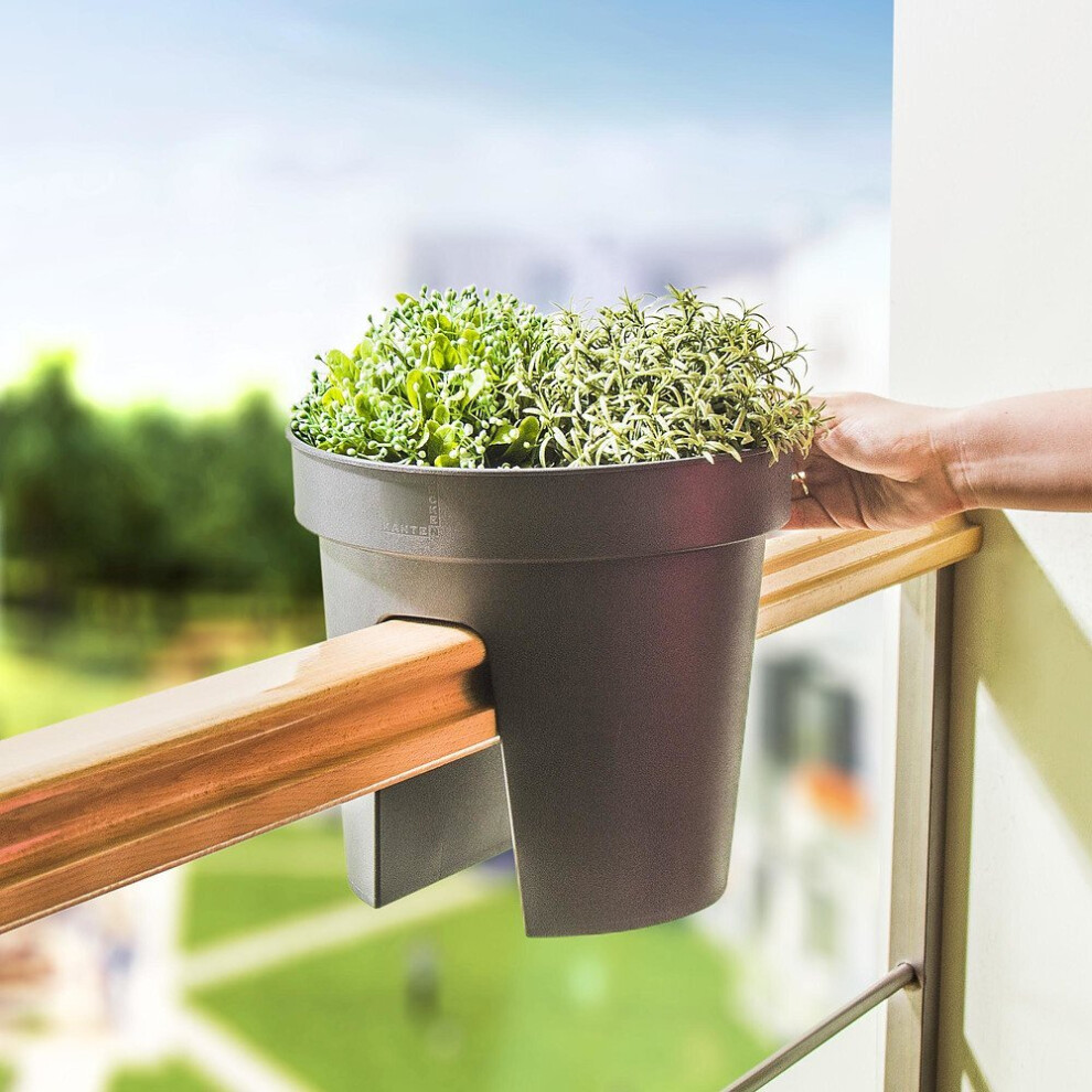 (Round 28 x 25 cm) GEEZY Flower Bridge Hanging Planter Plant Pot Fence Railing Balcony Decking Garden Pot