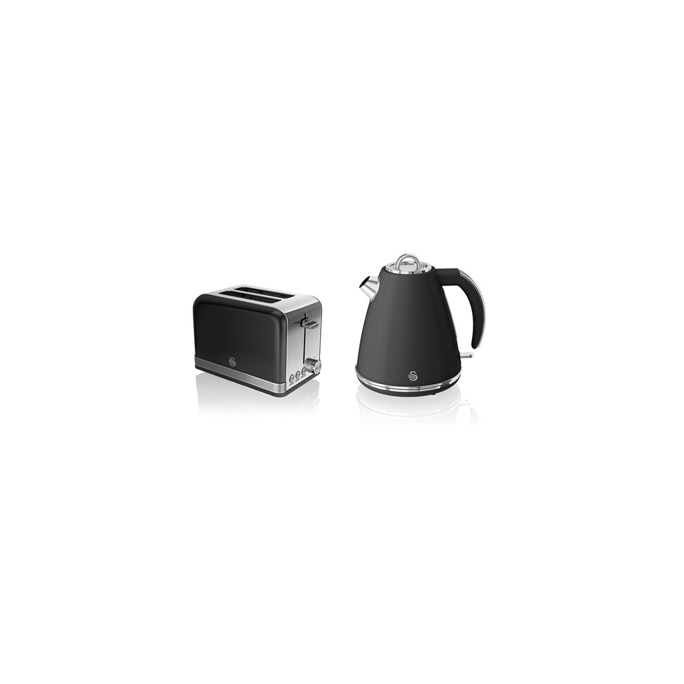 Swan Retro Twin Pack 1.5L Jug Kettle & 2 Slice Toaster in Black