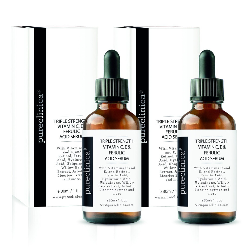 Triple Strength Vitamin C, E & Ferulic Acid Serum (w/Retinol & double weight Hyaluronic Acid) - 2 bottles