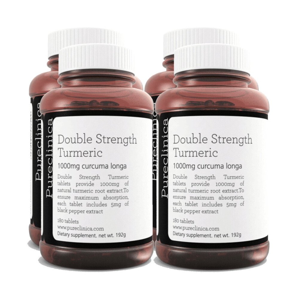 Double Strength Turmeric - 1000mg x 720 tablets(4 bottles of 180)- 200% more Turmeric - AND 5mg black pepper extract for 300% increased absorption