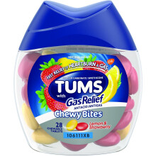 Tums Chewy Bites Antacid Calcium Carbonate Heartburn Relief + Gas Relief, Lemon Strawberry - 28 ct