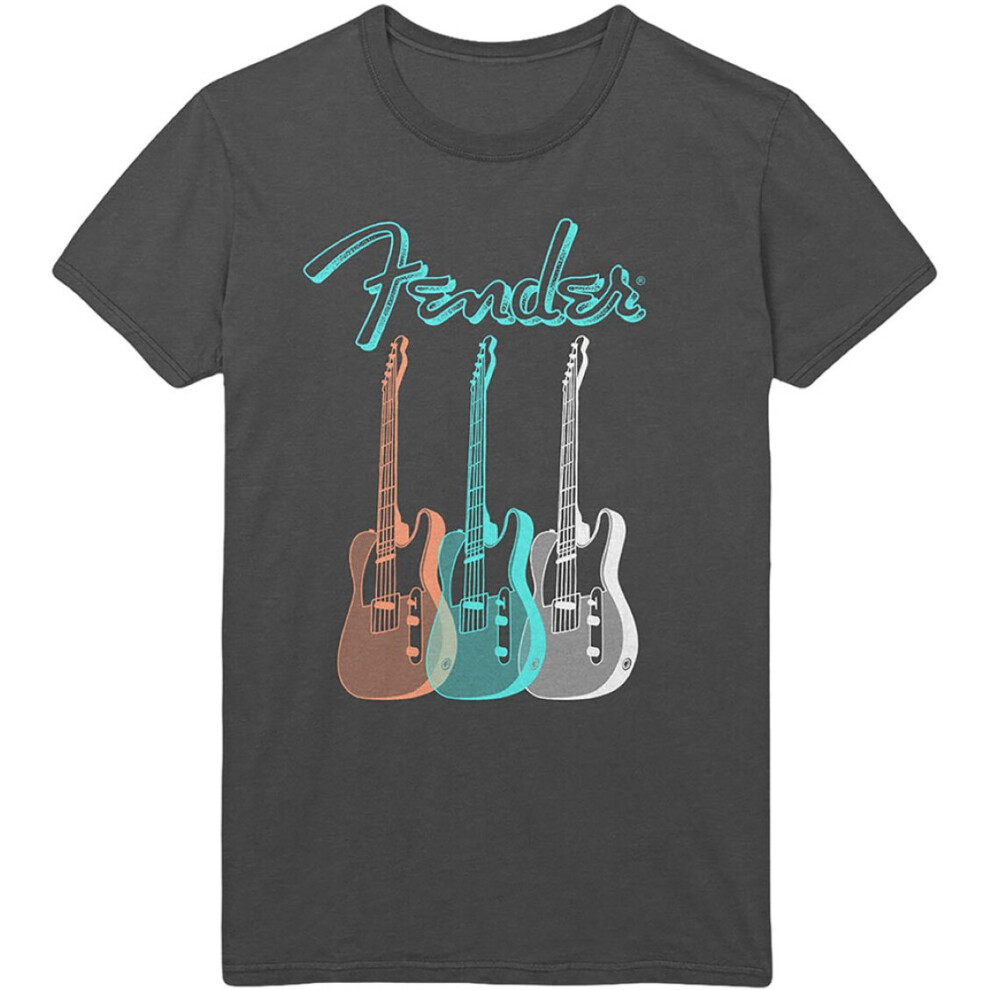 Fender (Large) 'Triple Guitar' (Charcoal) T-Shirt Grey