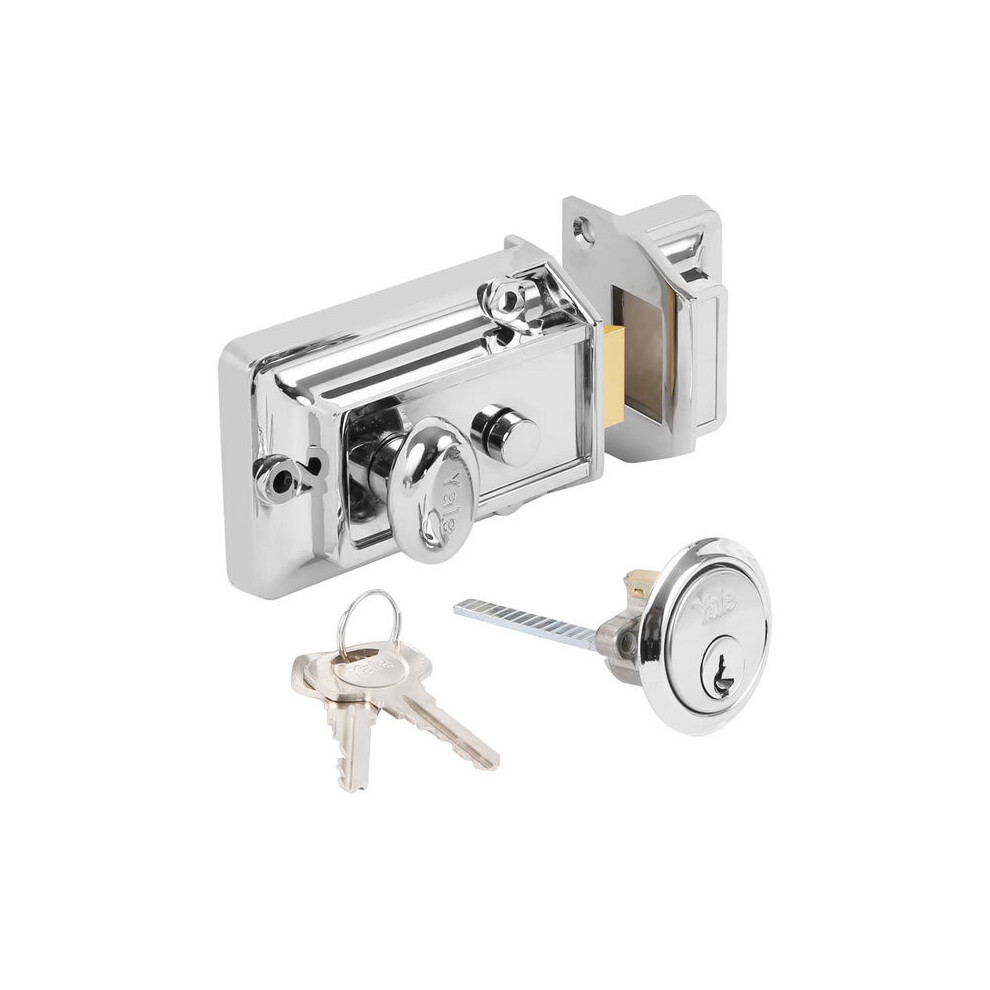 Yale 77 Traditional Rim Cylinder Nightlatch Chrome Case Chrome Cylinder