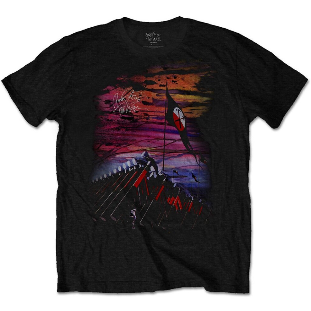 (Medium) Pink Floyd 'The Wall Flag & Hammers' (Black) T-Shirt