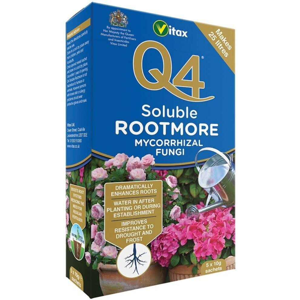 Vitax Q4 Rootmore Soluble Mycorrhizal Fungi 5x10g Makes 25 Litres Enhances Root