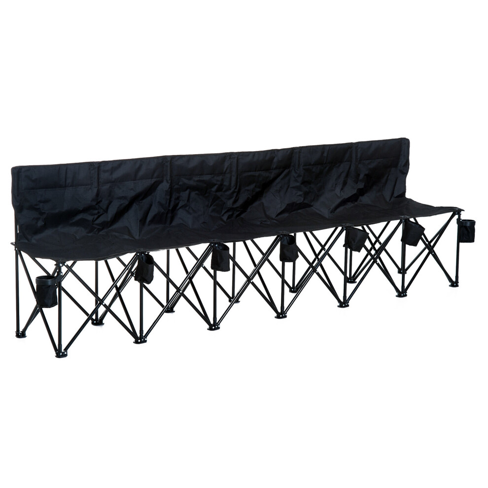Outsunny Black 6-Seater Folding Bench with Cup Holders