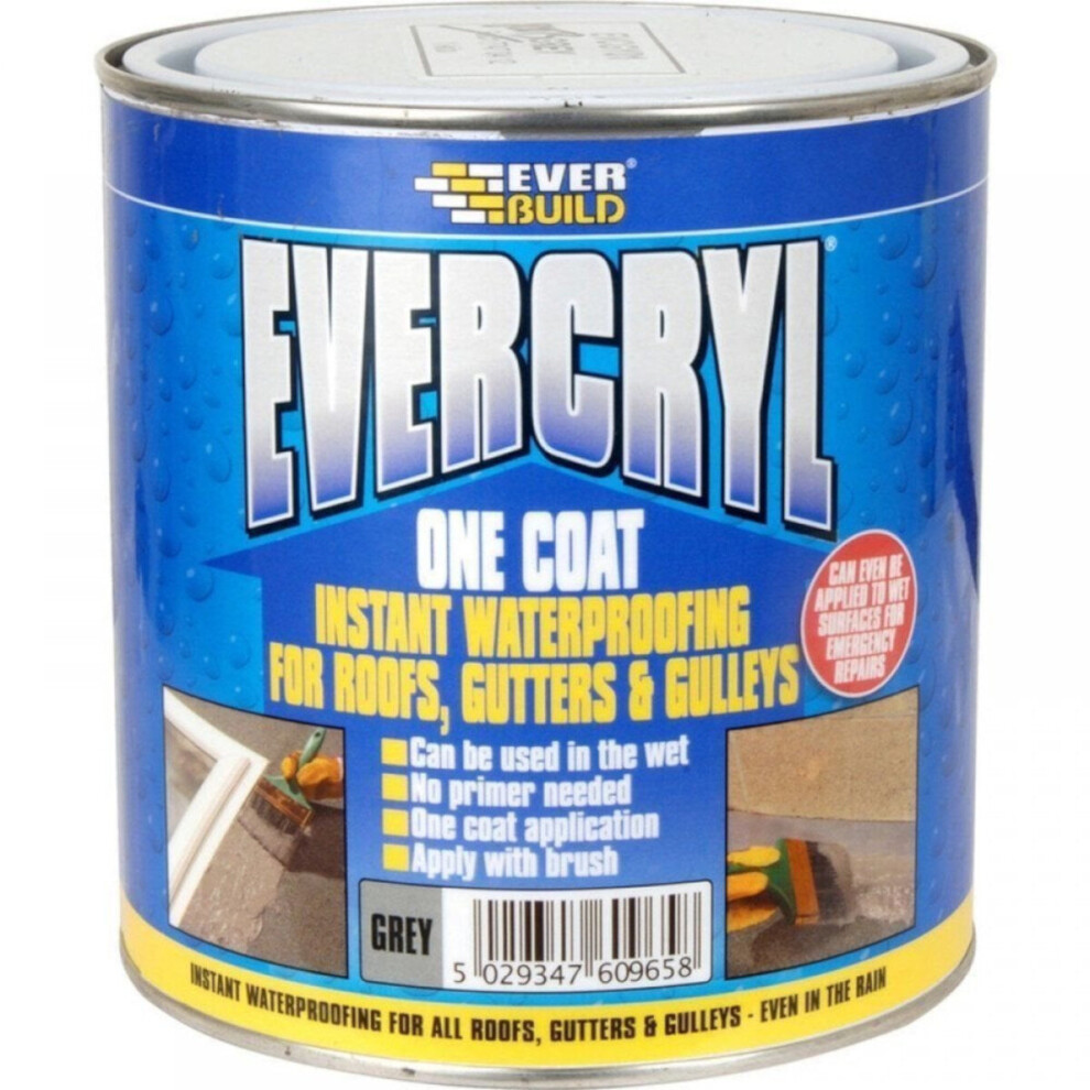 EVERBUILD EVERCRYL ONE COAT ROOF REPAIR COMPOUND (APPLIED BY BRUSH), 1 KG, GREY