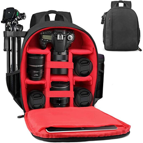 (Red) Camera Backpack, Unisex Waterproof Equipment Photography Gears Bag Case for DSLR/SLR Camera Lens Tripod and Accessories