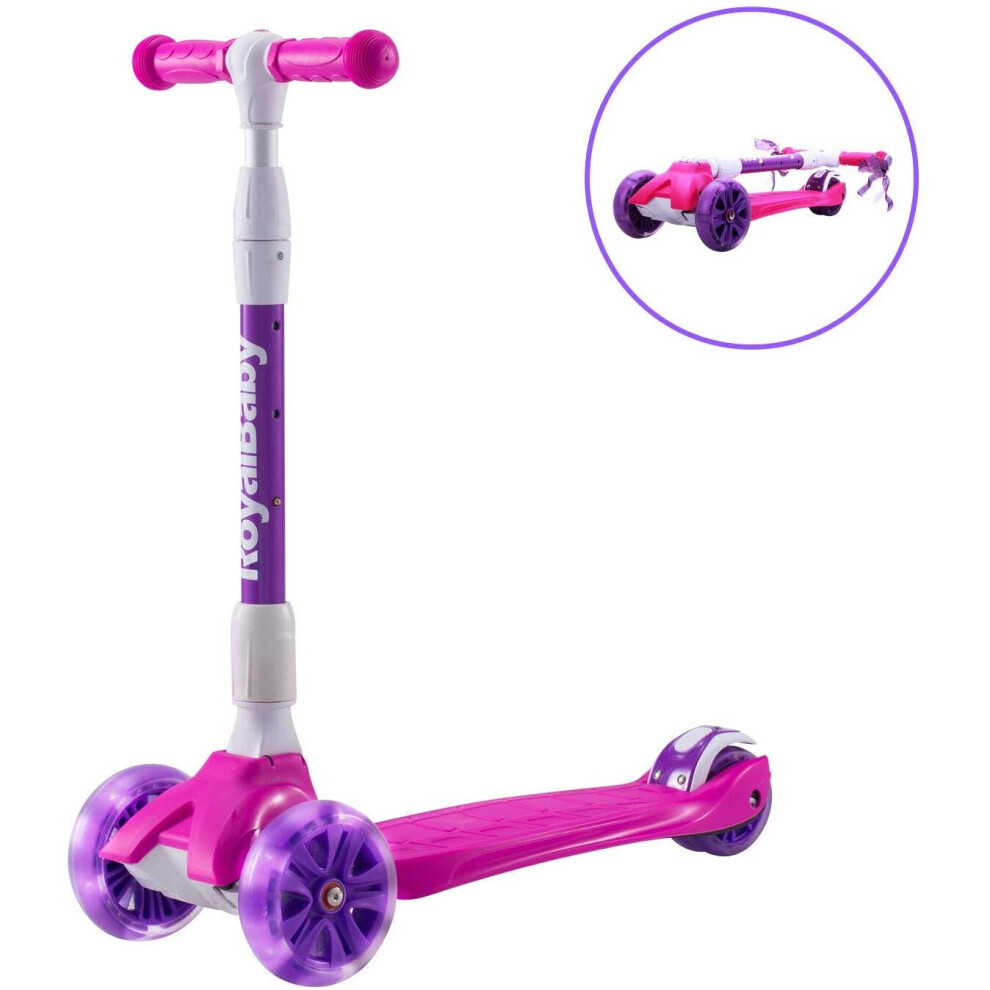 Royalbaby (Purple-Pink) Royal Baby Foldable Children Scooter 3 Wheels With Spin Flash Light