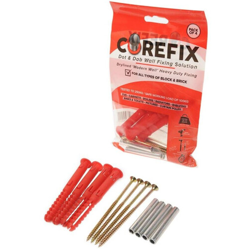 Corefix Heavy Duty Dot & Dab Wall Fixing for Flat Screen TVs, Wall Cabinets, Radiators, Boilers & Shelving 4 Pack